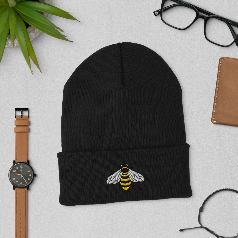 Bee Embroided Cuffed Beanie
