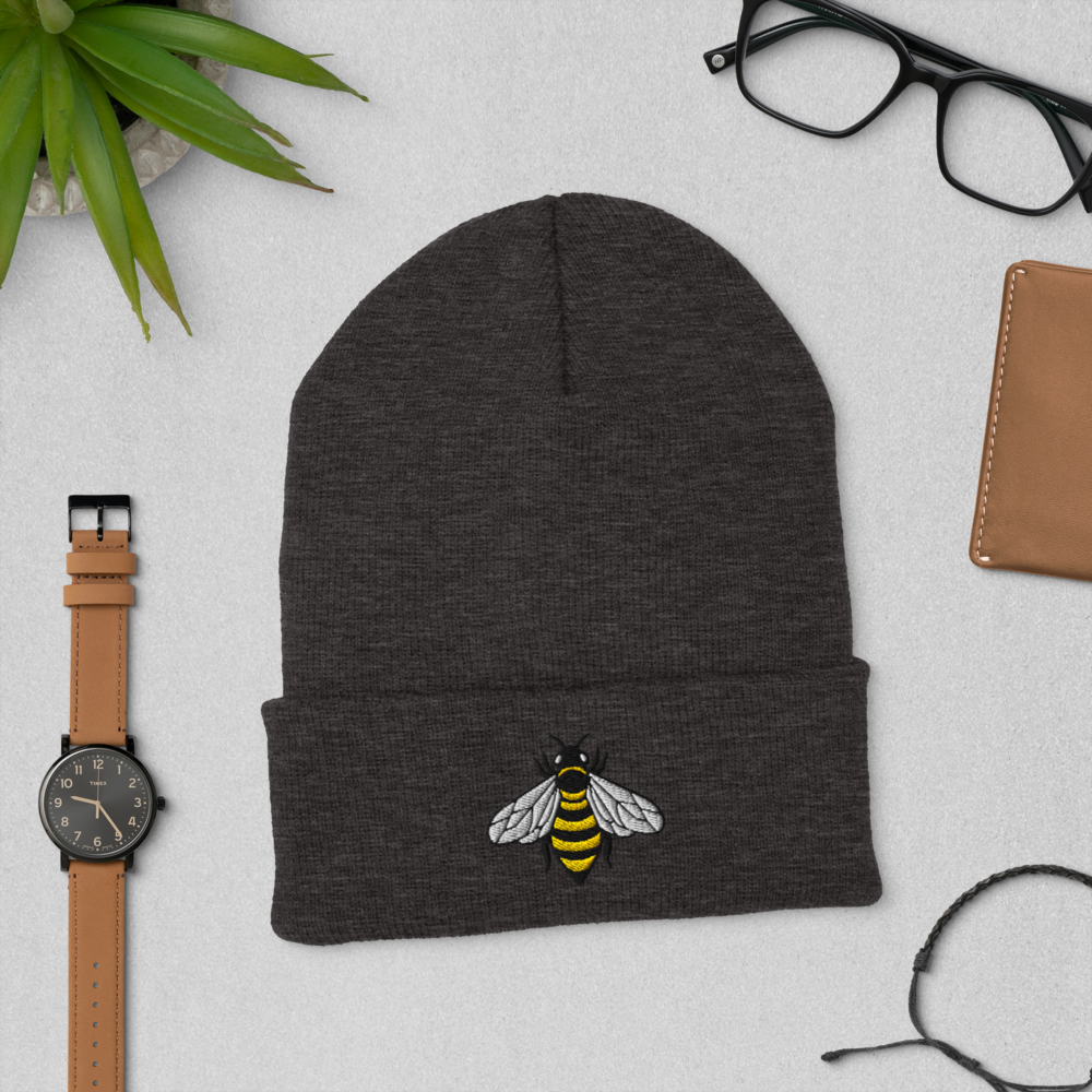 Bee Embroided Cuffed Beanie