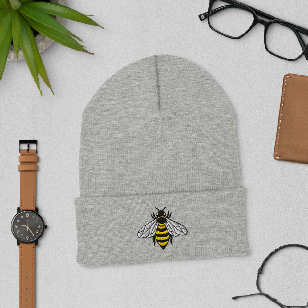 Bee Embroided Cuffed Beanie