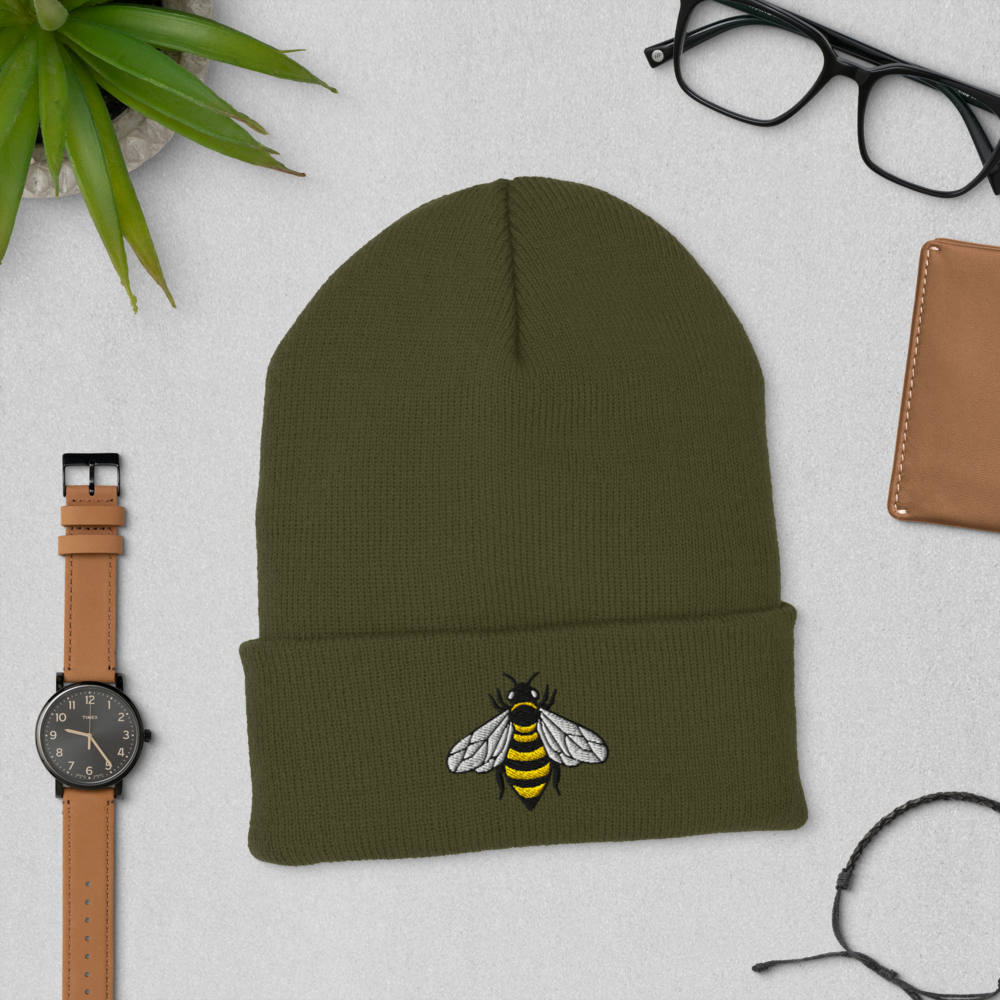 Bee Embroided Cuffed Beanie
