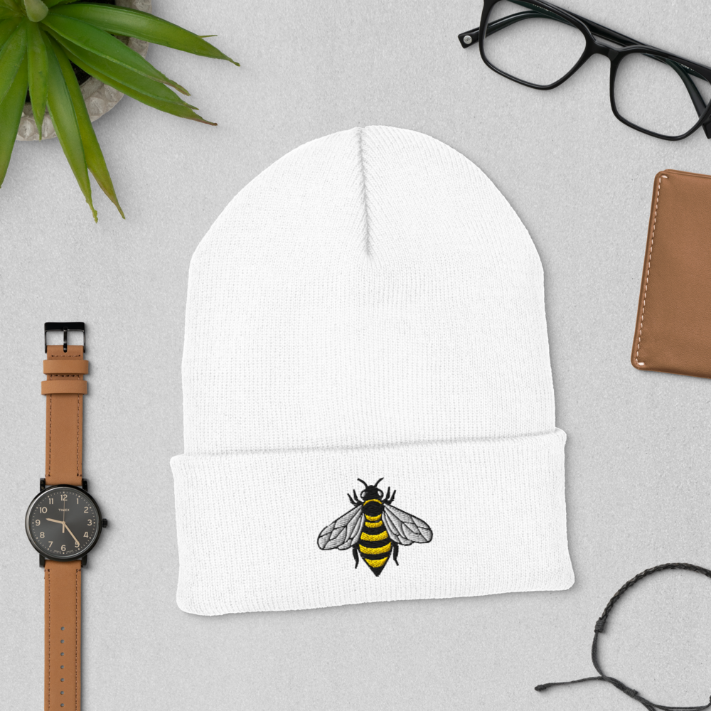 Bee Embroided Cuffed Beanie